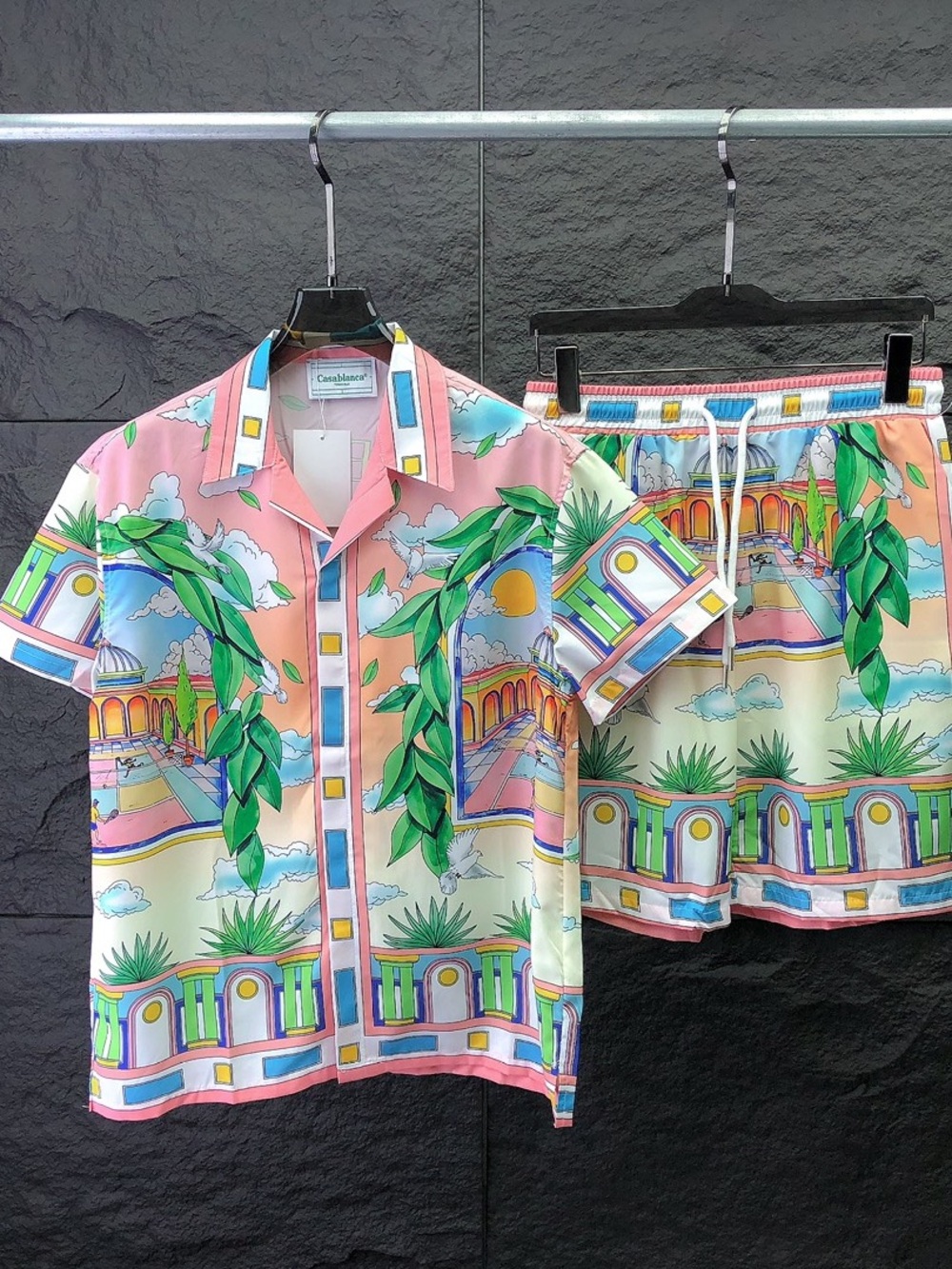 Casablanca Pink Tropical Print Short-Sleeve Button-Down Shirt